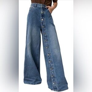 UOOZE High Waisted Wide Leg button design Denim jeans NWT